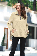 Fluffy Turn-down Collar Zipper Sweatshirt