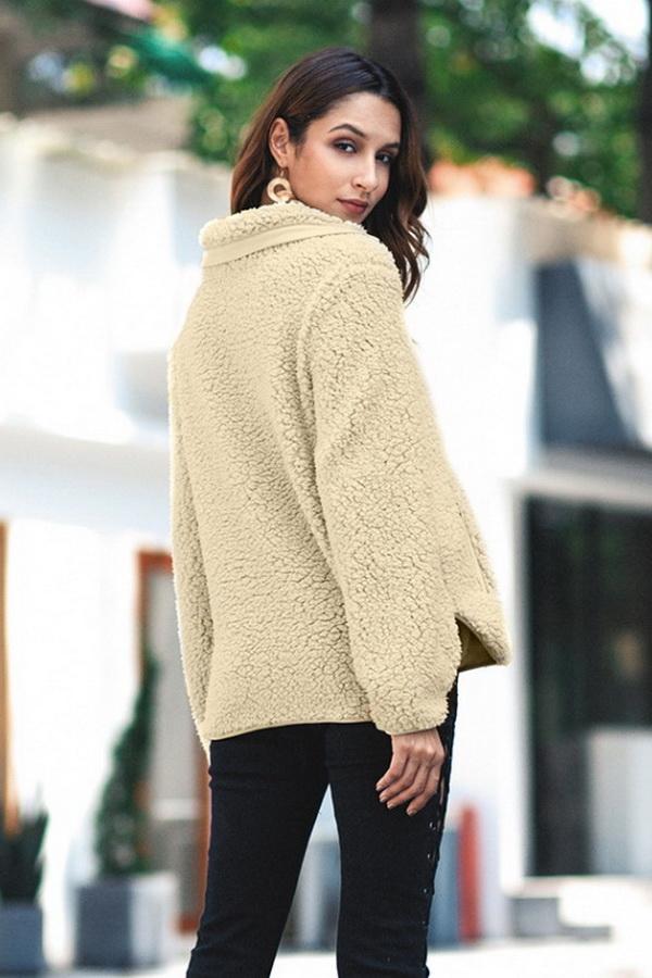 Fluffy Turn-down Collar Zipper Sweatshirt