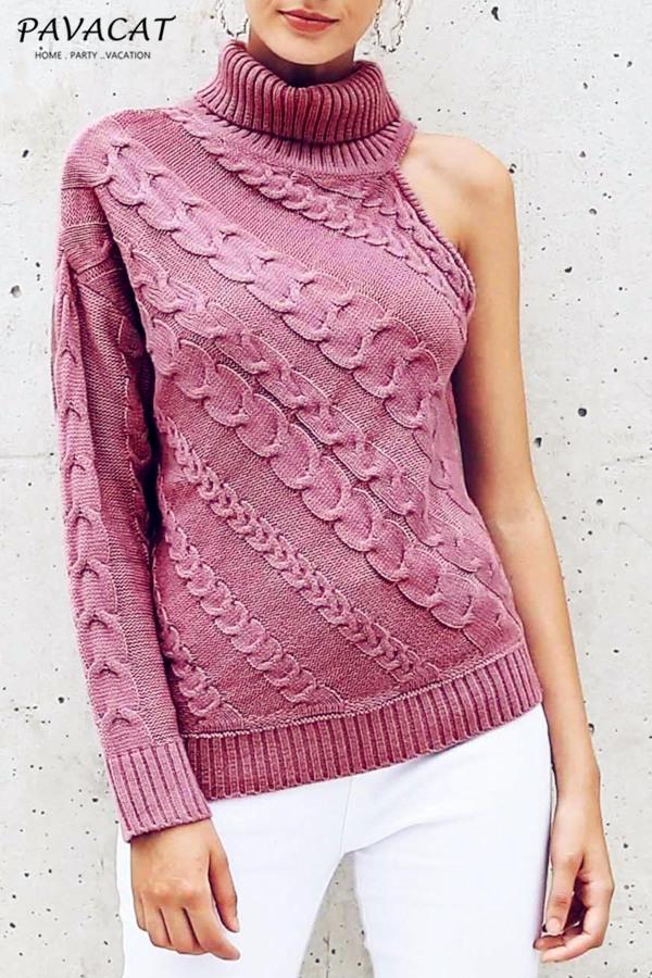 Frost Cable Knit One Sleeve Sweater - White