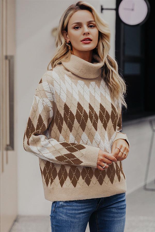 Geometrical Turtle Neck Thick Pullover