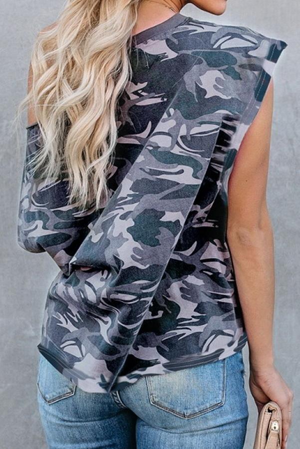 Halter Strapless Camouflage Short-sleeved Top