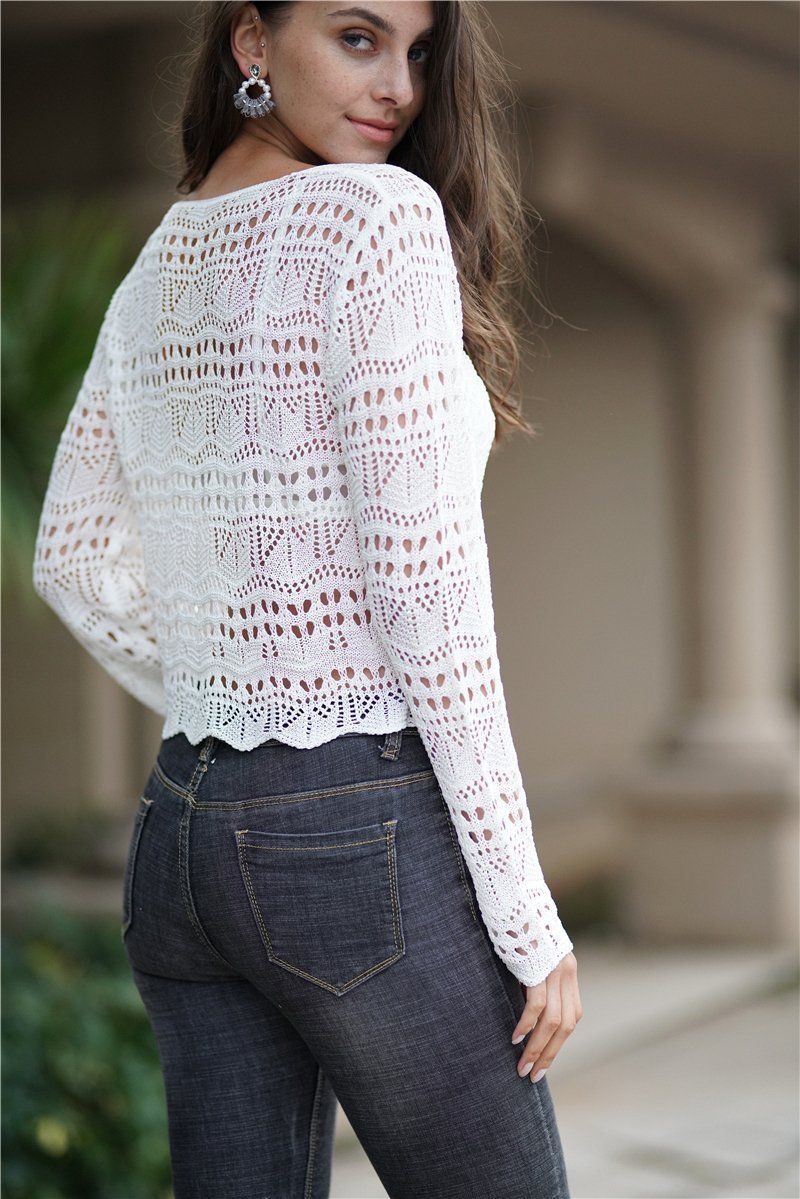 Hand-woven V-neck Hollow Blouse