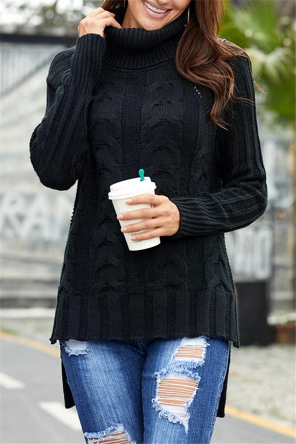 High Neck Cable Knit Sweater