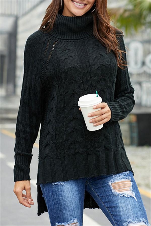 High Neck Cable Knit Sweater