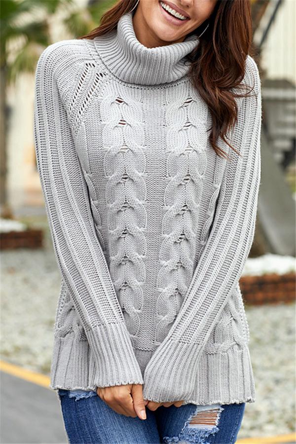 High Neck Cable Knit Sweater