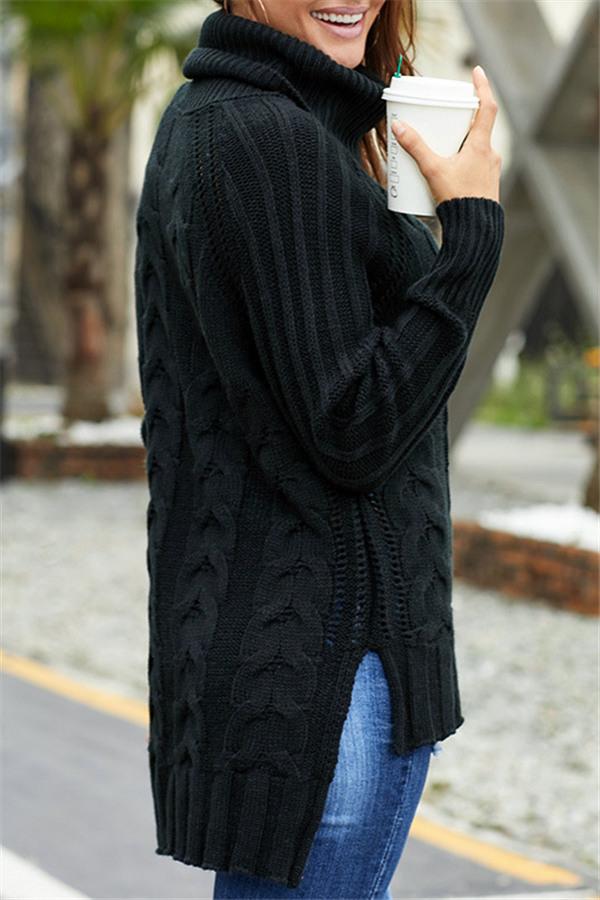 High Neck Cable Knit Sweater