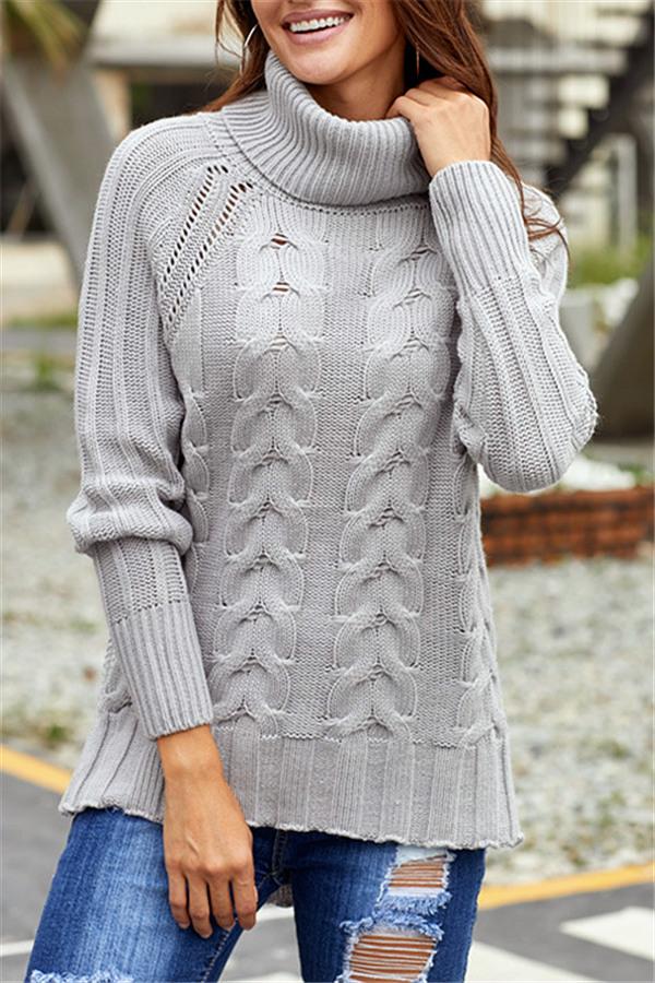 High Neck Cable Knit Sweater