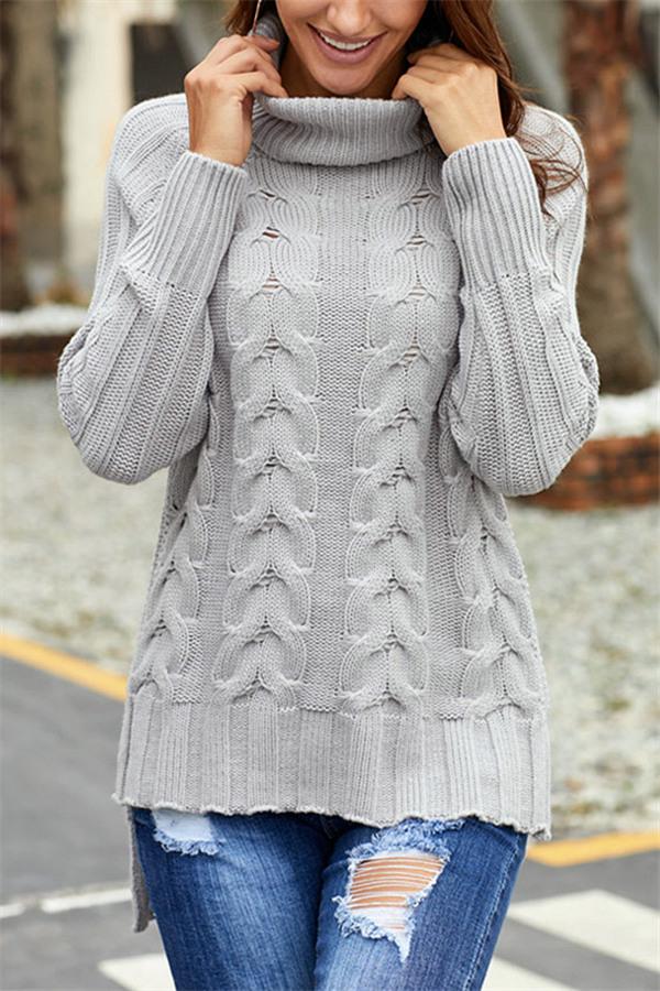 High Neck Cable Knit Sweater