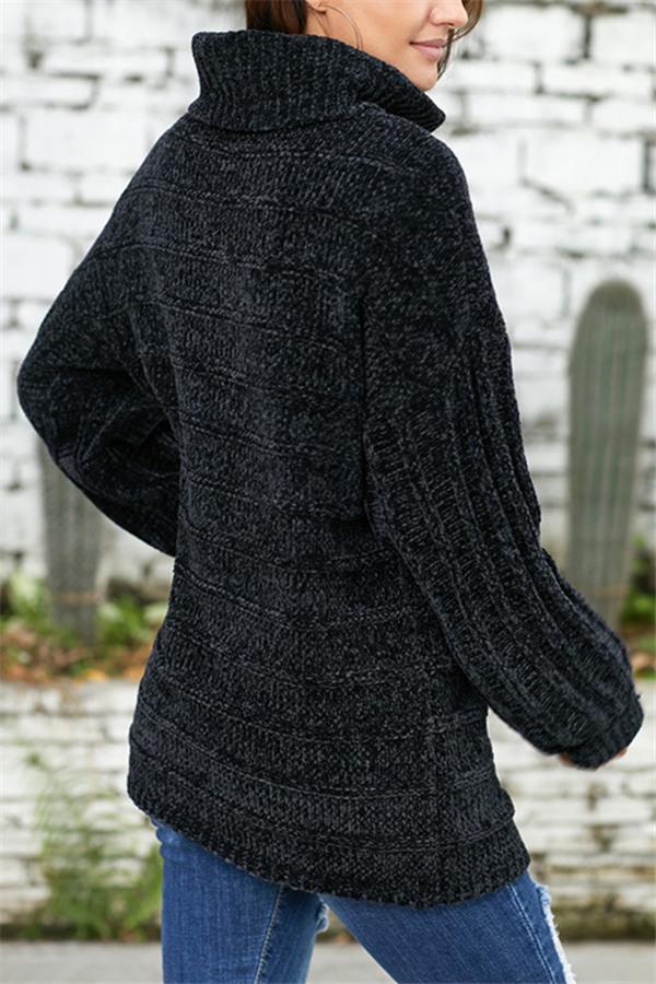 High Neck Solid Color Sweater