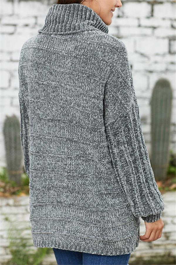High Neck Solid Color Sweater