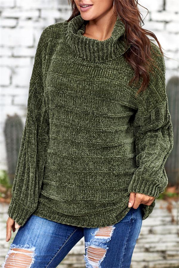 High Neck Solid Color Sweater
