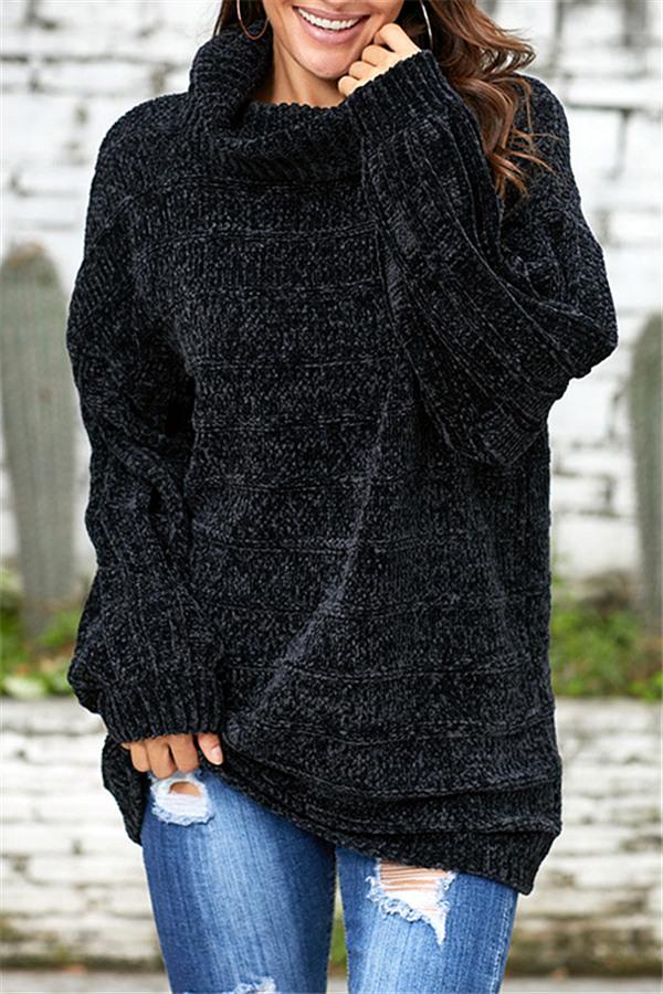 High Neck Solid Color Sweater