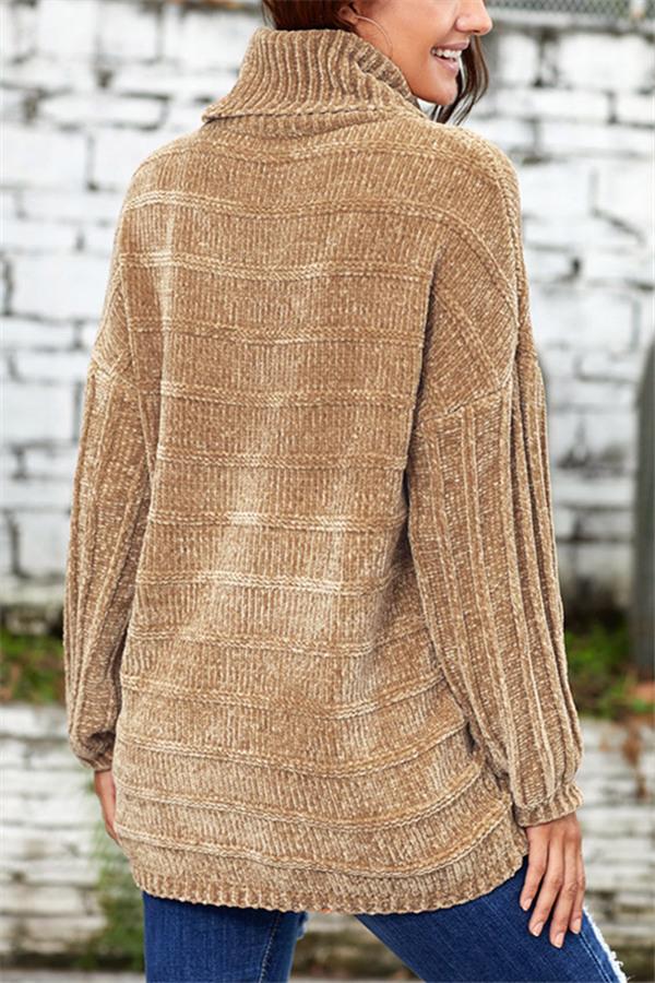 High Neck Solid Color Sweater