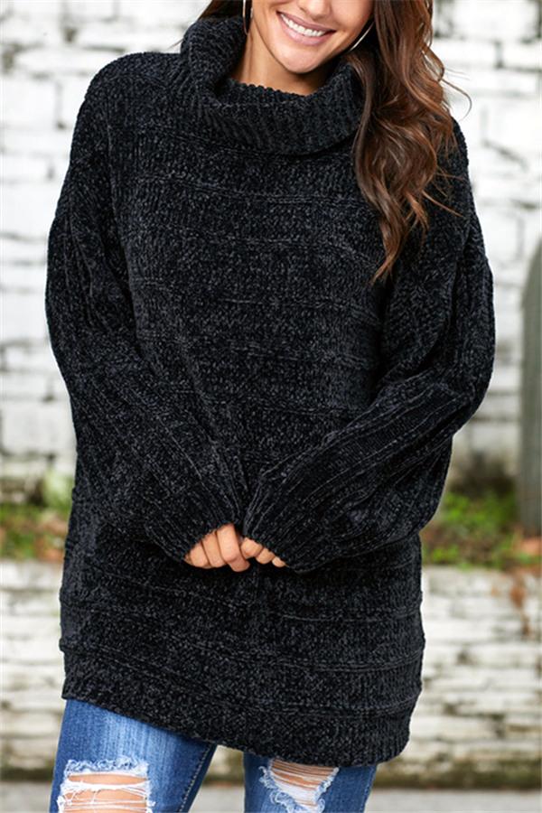 High Neck Solid Color Sweater