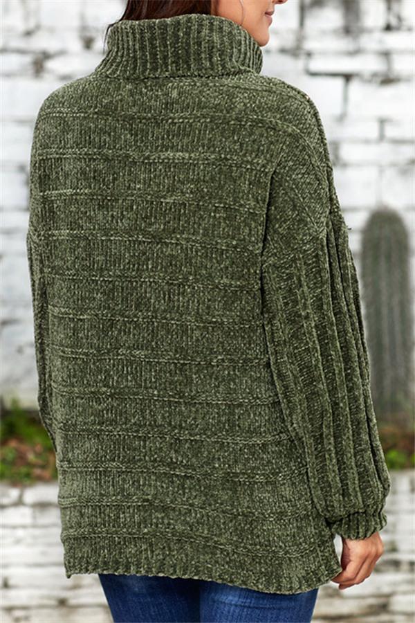 High Neck Solid Color Sweater