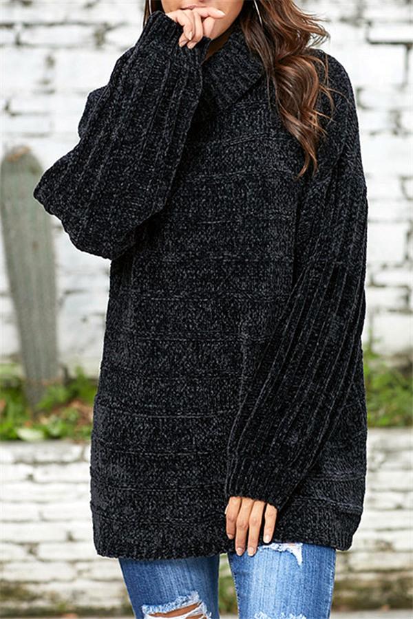 High Neck Solid Color Sweater