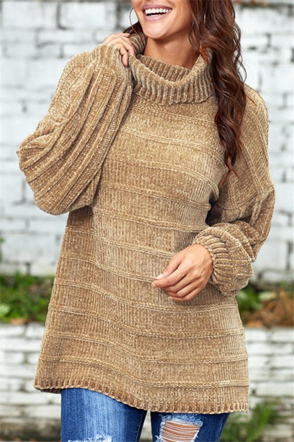 High Neck Solid Color Sweater