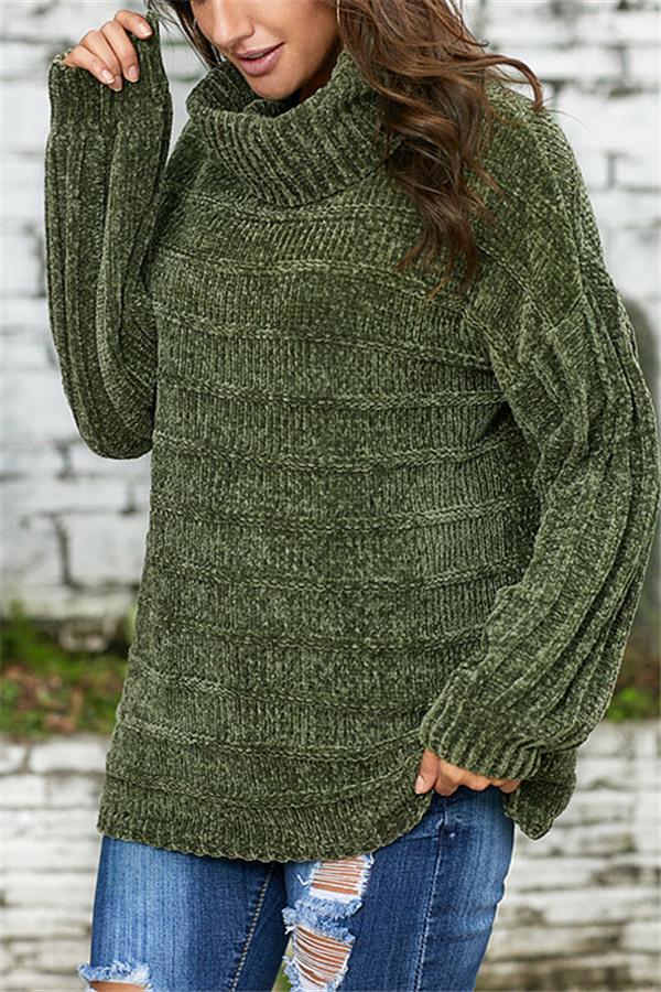 High Neck Solid Color Sweater