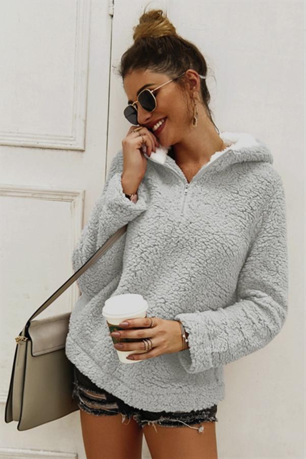 High Neck Zip Plush Sweatshirt