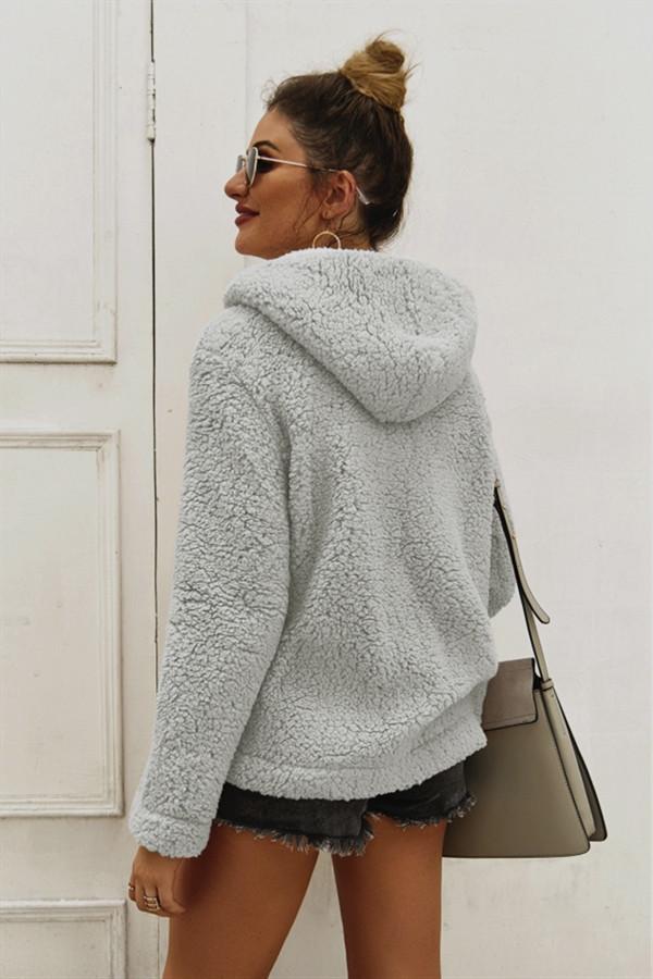 High Neck Zip Plush Sweatshirt