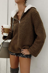 High Neck Zip Plush Sweatshirt