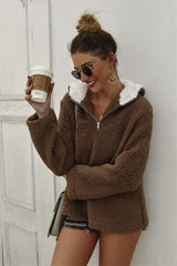 High Neck Zip Plush Sweatshirt