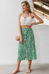 High waist Buttons Floral A-line Skirt