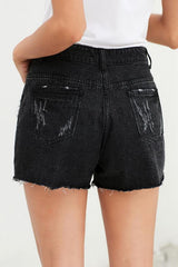 High-waist Slim Single-breasted Worn-out Jeans Shorts