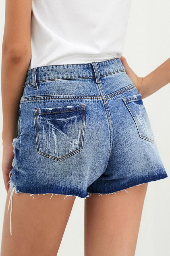 High-waist Slim Single-breasted Worn-out Jeans Shorts