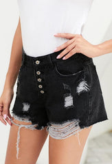 High-waist Slim Single-breasted Worn-out Jeans Shorts