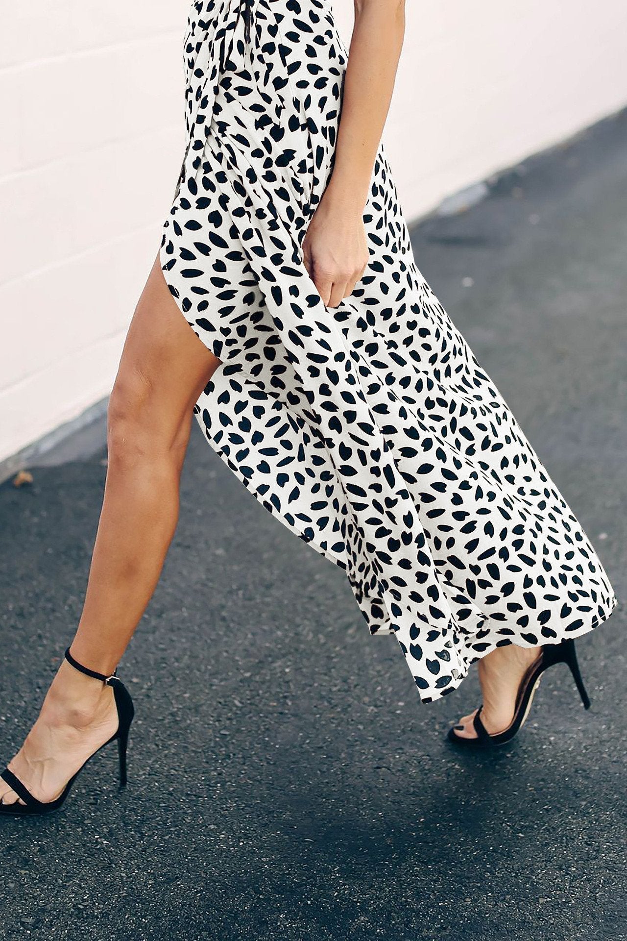 High Waist Tie Split Leopard Skirt