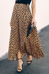 High Waist Tie Split Leopard Skirt