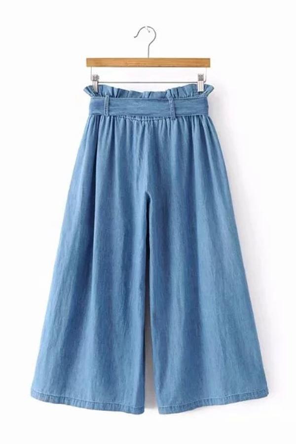 High-waisted Belt Wide Leg Jeans