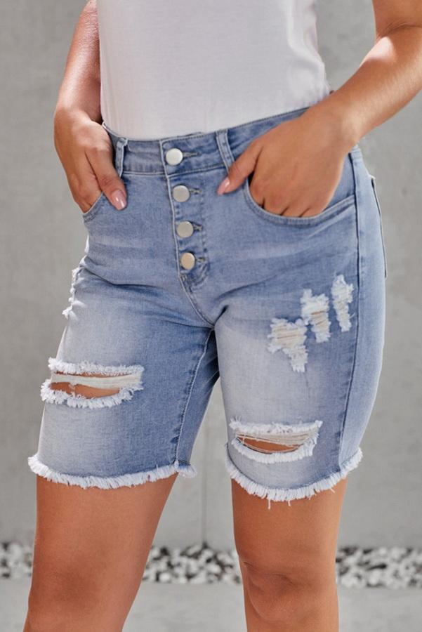 High-waisted Hole Single-breasted Denim Pants