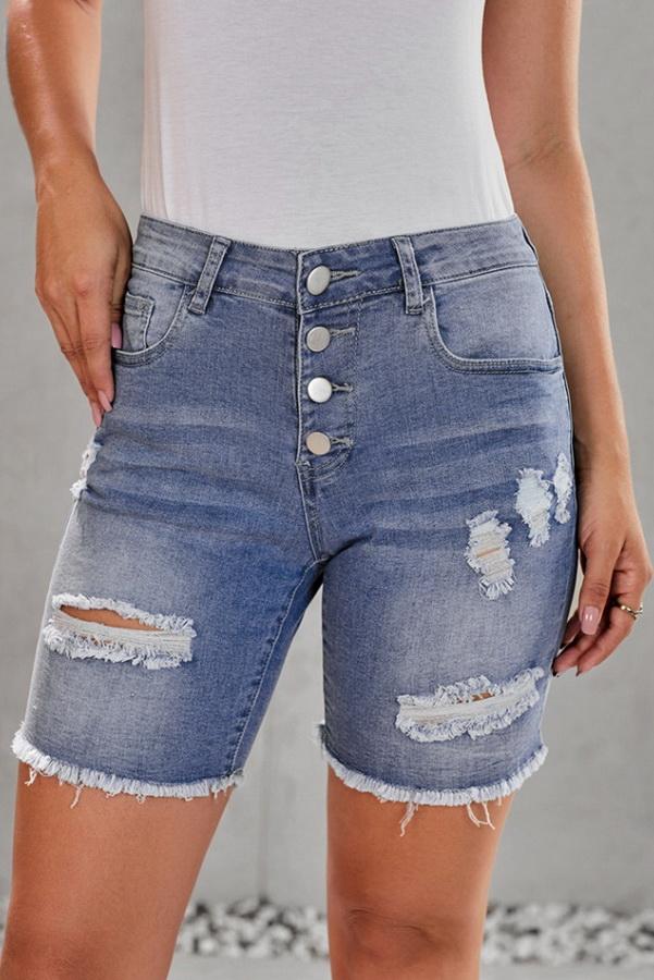 High-waisted Hole Single-breasted Denim Pants