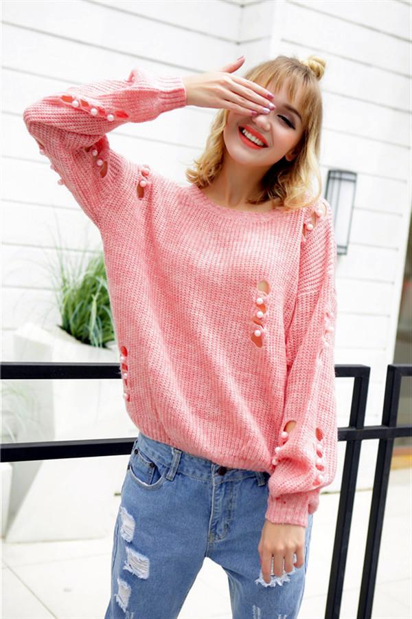 Hollow Out Pearls Pullover