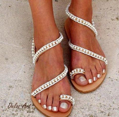 Imitation Pearl Pu Sandals Flip-flops Summer Sandals