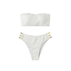 Solid textured contrast hollow out tube bikini swimwear