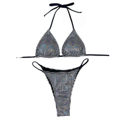 Halter self tie metallic padded bikini swimwear