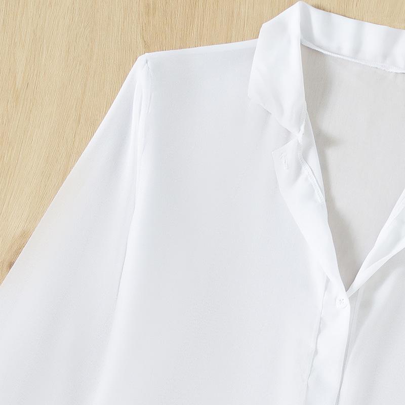 Chiffon turnover collar slit solid long sleeve beach cover up