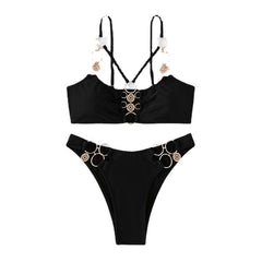 Metal chain O ring hollow out bikini swimwear