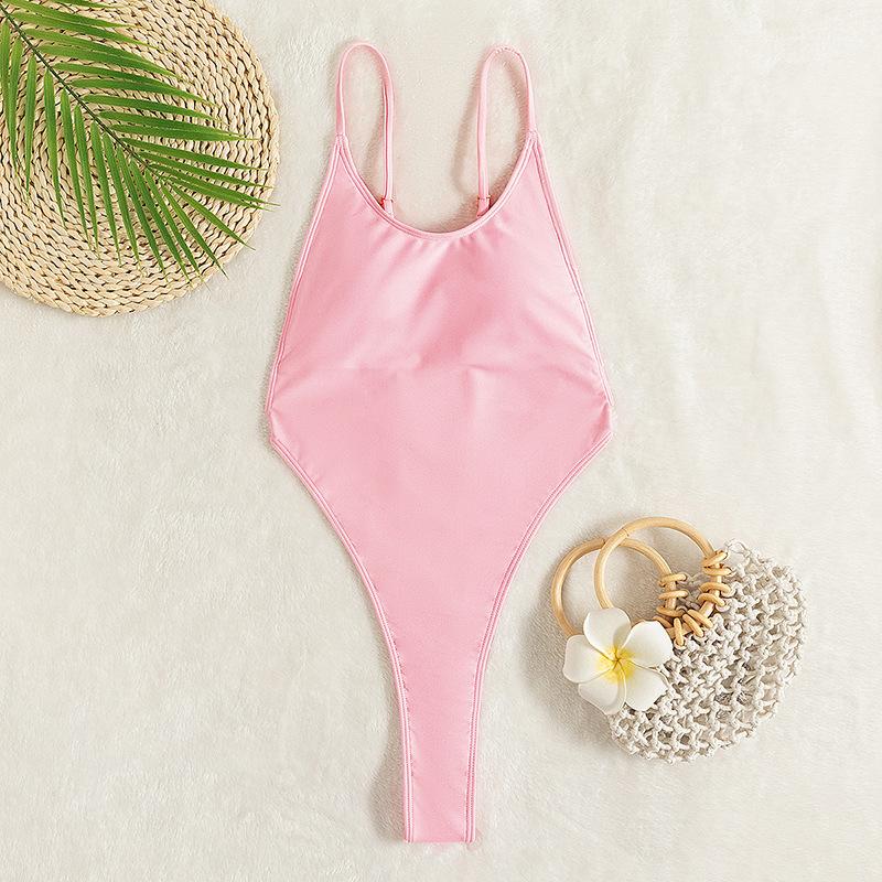 Backless solid u neck cami one piece swimwear