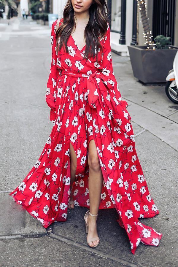 Wondrous Floral Deep V Maxi Dress