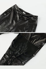 Lace Hollow Out Leather Pants