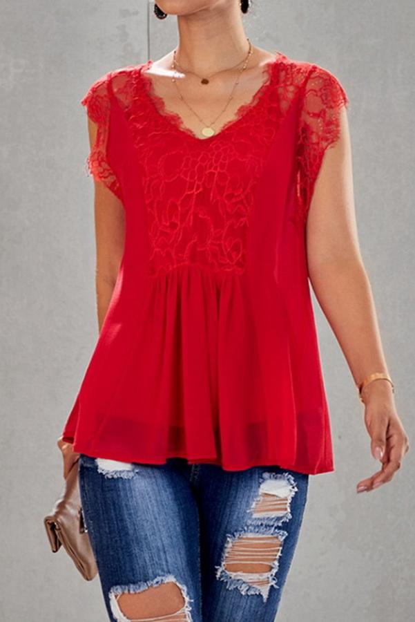 Lace Stitching V-neck Loose Blouse