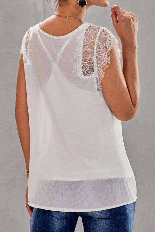 Lace Stitching V-neck Loose Blouse