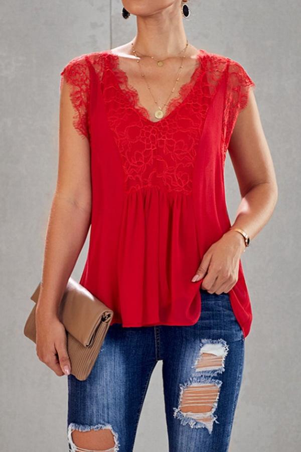 Lace Stitching V-neck Loose Blouse