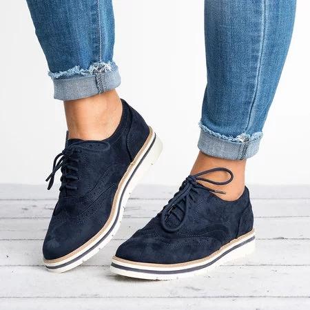Lace Up Perforated Oxfords Shoes Plus Size Casual Shoes