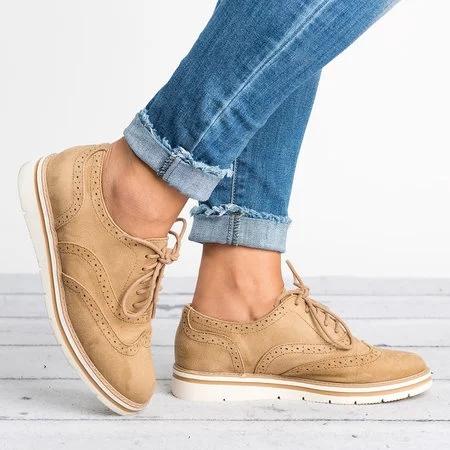 Lace Up Perforated Oxfords Shoes Plus Size Casual Shoes