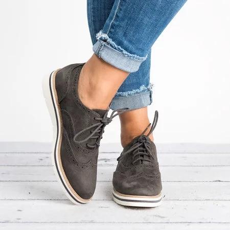 Lace Up Perforated Oxfords Shoes Plus Size Casual Shoes